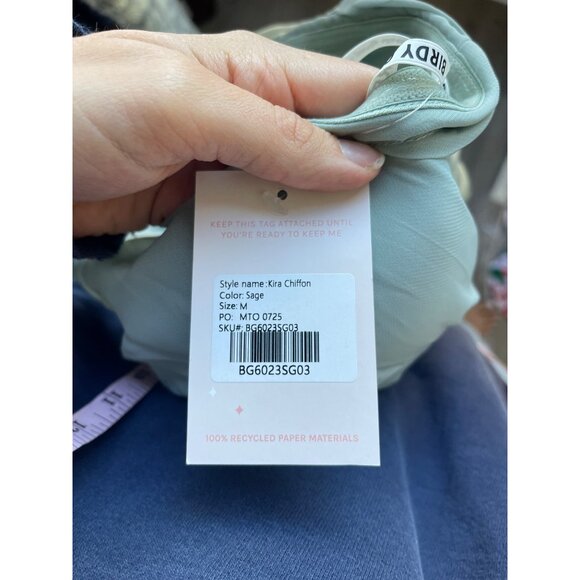 Birdy Grey Kira Chiffon Bridesmaid Dress Size M Sage Green One Shoulder Maxi - Picture 9 of 10